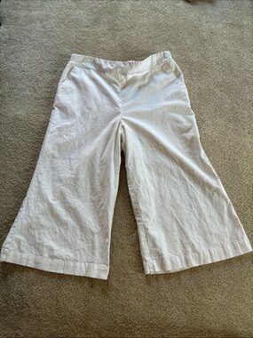 Charlies White Elastic-Waist Wide Leg linen blend Pants women xl tall